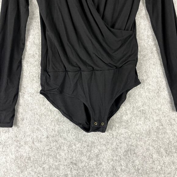 J Crew Bodysuit Womens XS Black Surplice Wrap Long Sleeve Modal Blend Stretchy - Picture 4 of 13